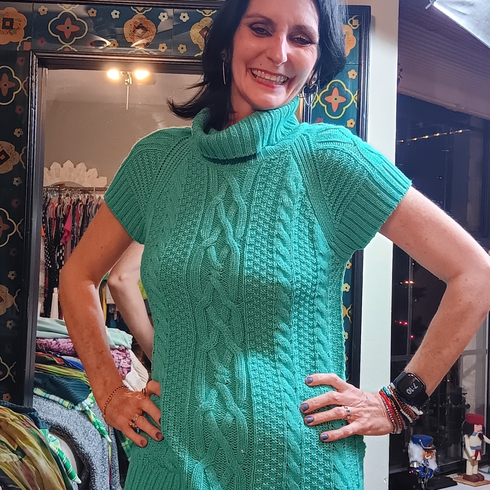 The Limited Teal Cable Knit Turtleneck Sweater